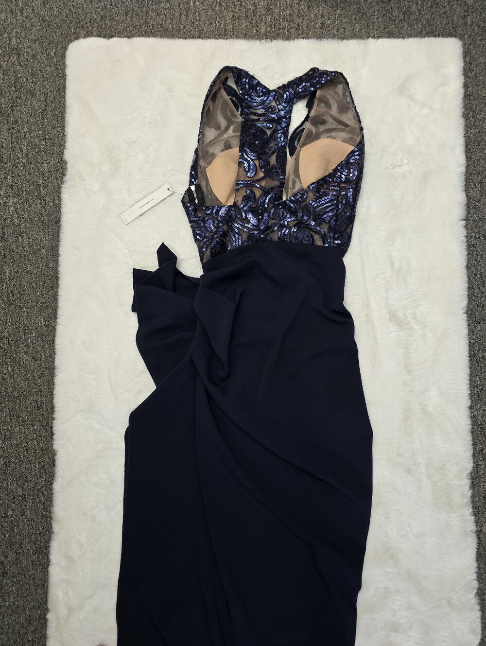 (NWT) Nicole Bakti "Aida" Halterneck Elegant Navy Sequin Racerback Evening Dress - Picture 8 of 14